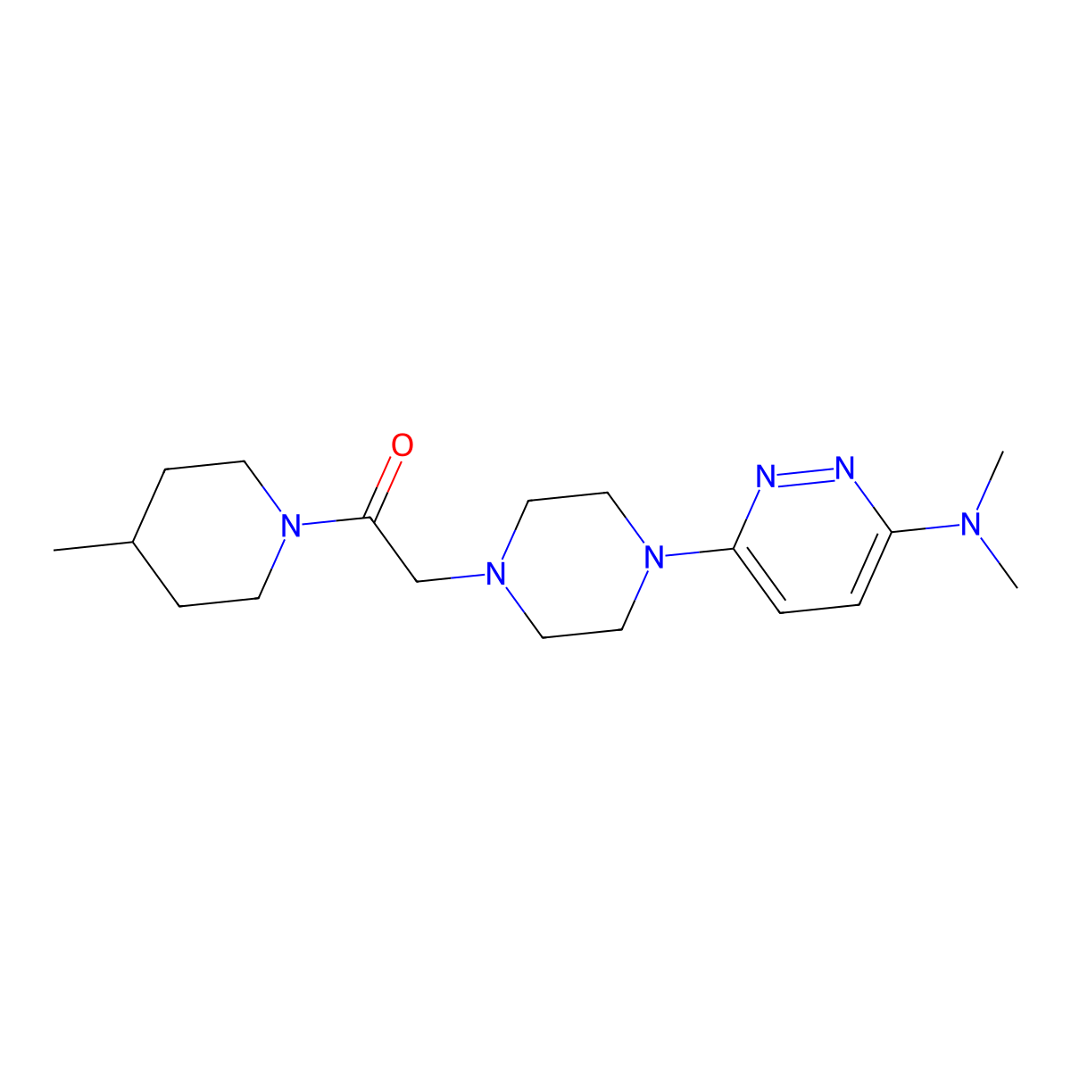 2-{4-[6-(Dimethylamino)pyridazin-3-yl]piperazin-1-yl}-1-(4-methylpiperidin-1-yl)ethan-1-one molecular structure, CAS 2640970-67-6