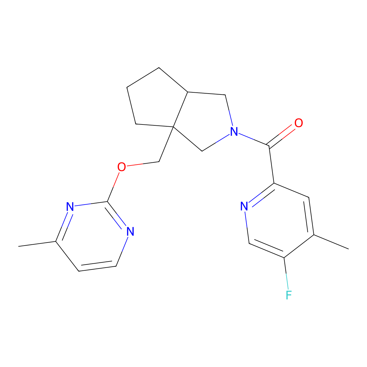 2-{[2-(5-Fluoro-4-methylpyridine-2-carbonyl)-octahydrocyclopenta[c]pyrrol-3a-yl]methoxy}-4-methylpyrimidine molecular structure, CAS 2640970-69-8