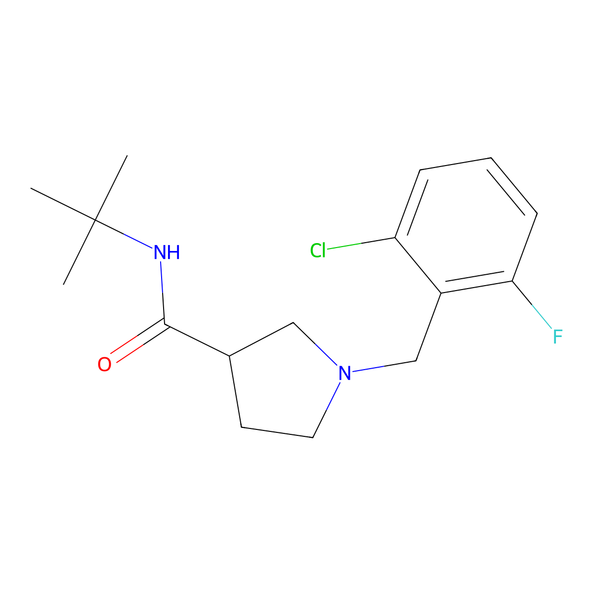 N-tert-butyl-1-[(2-chloro-6-fluorophenyl)methyl]pyrrolidine-3-carboxamide molecular structure, CAS 2640970-71-2