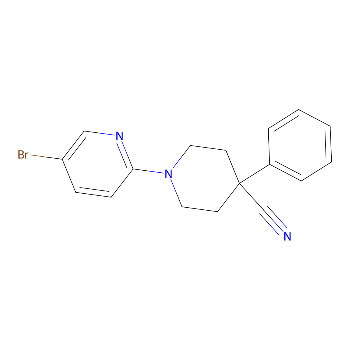 1-(5-Bromopyridin-2-yl)-4-phenylpiperidine-4-carbonitrile molecular structure, CAS 2640970-72-3