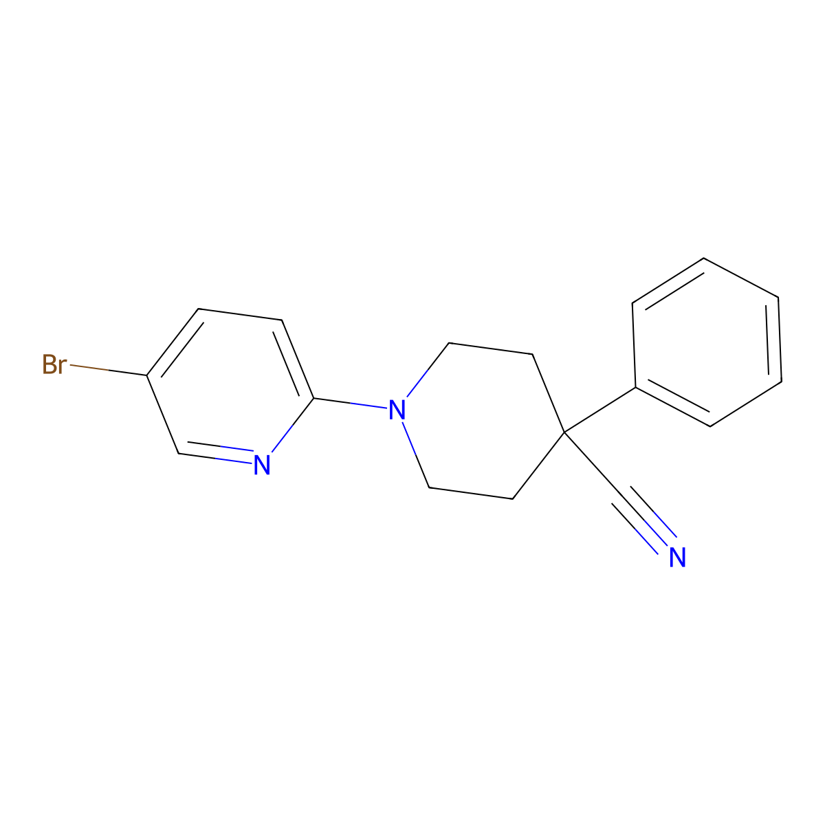 1-(5-Bromopyridin-2-yl)-4-phenylpiperidine-4-carbonitrile molecular structure, CAS 2640970-72-3