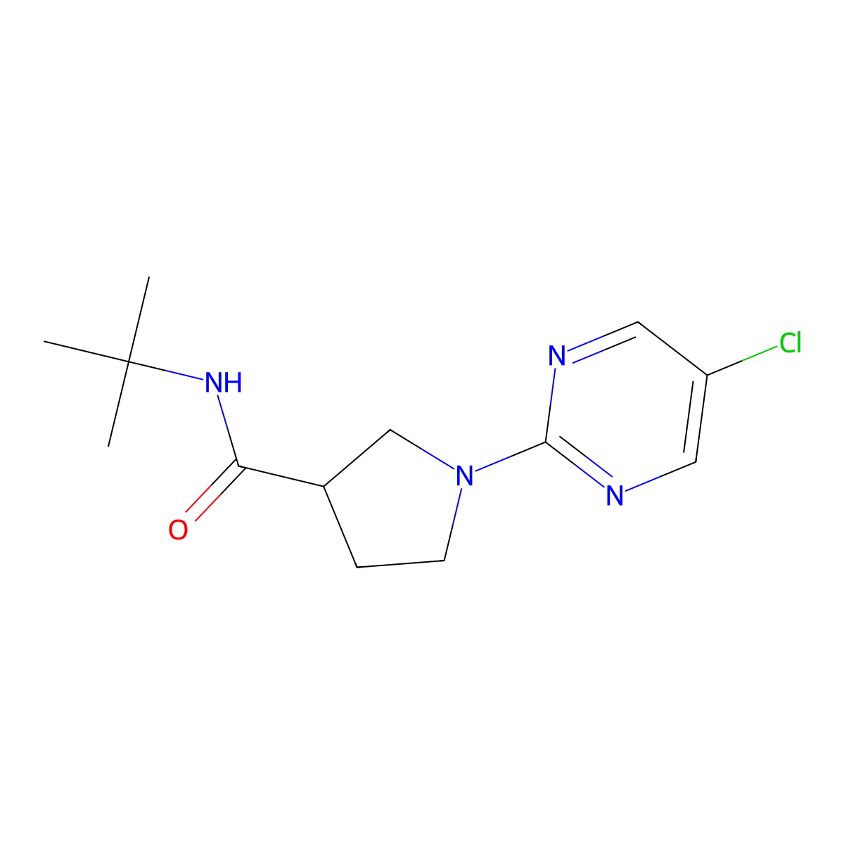 N-tert-butyl-1-(5-chloropyrimidin-2-yl)pyrrolidine-3-carboxamide molecular structure, CAS 2640970-75-6