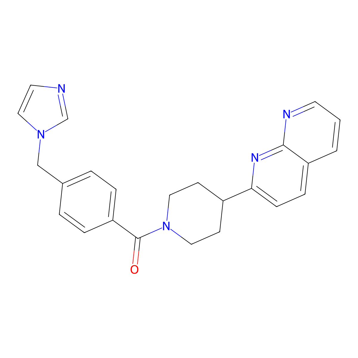 2-(1-{4-[(1H-imidazol-1-yl)methyl]benzoyl}piperidin-4-yl)-1,8-naphthyridine molecular structure, CAS 2640970-77-8