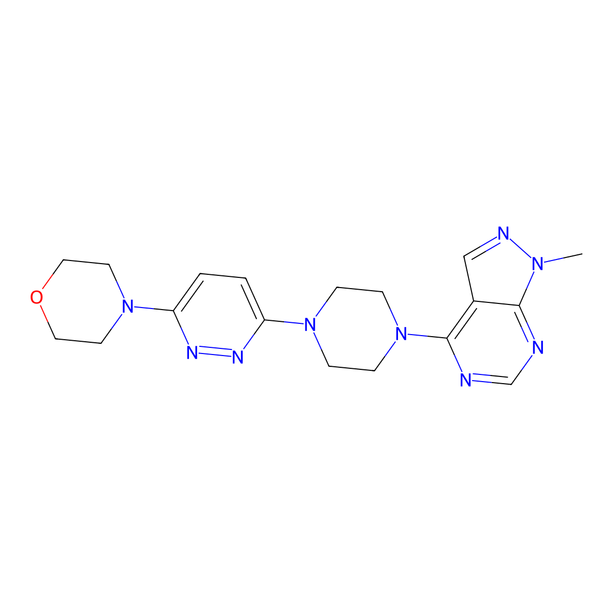 4-[6-(4-{1-methyl-1H-pyrazolo[3,4-d]pyrimidin-4-yl}piperazin-1-yl)pyridazin-3-yl]morpholine molecular structure, CAS 2640970-79-0