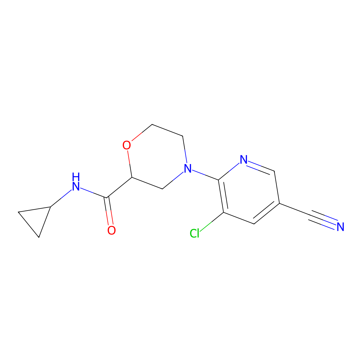 4-(3-chloro-5-cyanopyridin-2-yl)-N-cyclopropylmorpholine-2-carboxamide molecular structure, CAS 2640970-80-3