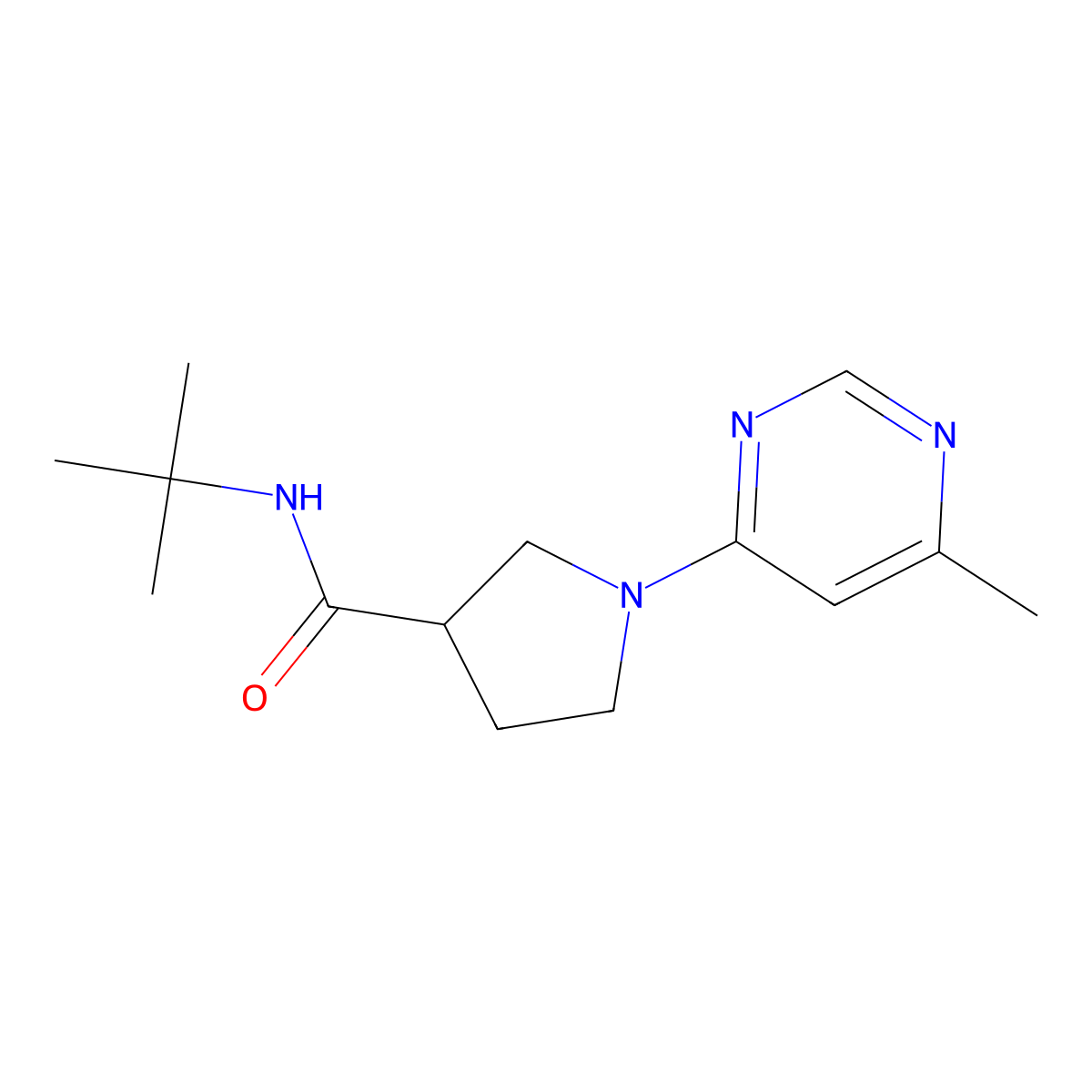 N-tert-butyl-1-(6-methylpyrimidin-4-yl)pyrrolidine-3-carboxamide molecular structure, CAS 2640970-81-4