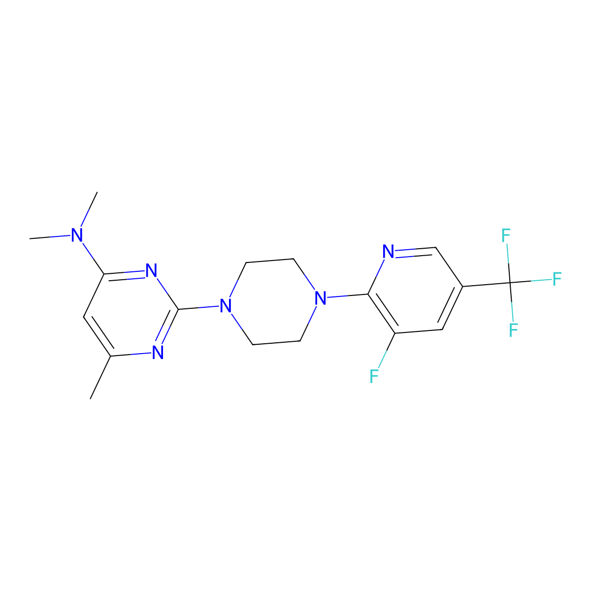 2-{4-[3-fluoro-5-(trifluoromethyl)pyridin-2-yl]piperazin-1-yl}-N,N,6-trimethylpyrimidin-4-amine molecular structure, CAS 2640970-83-6