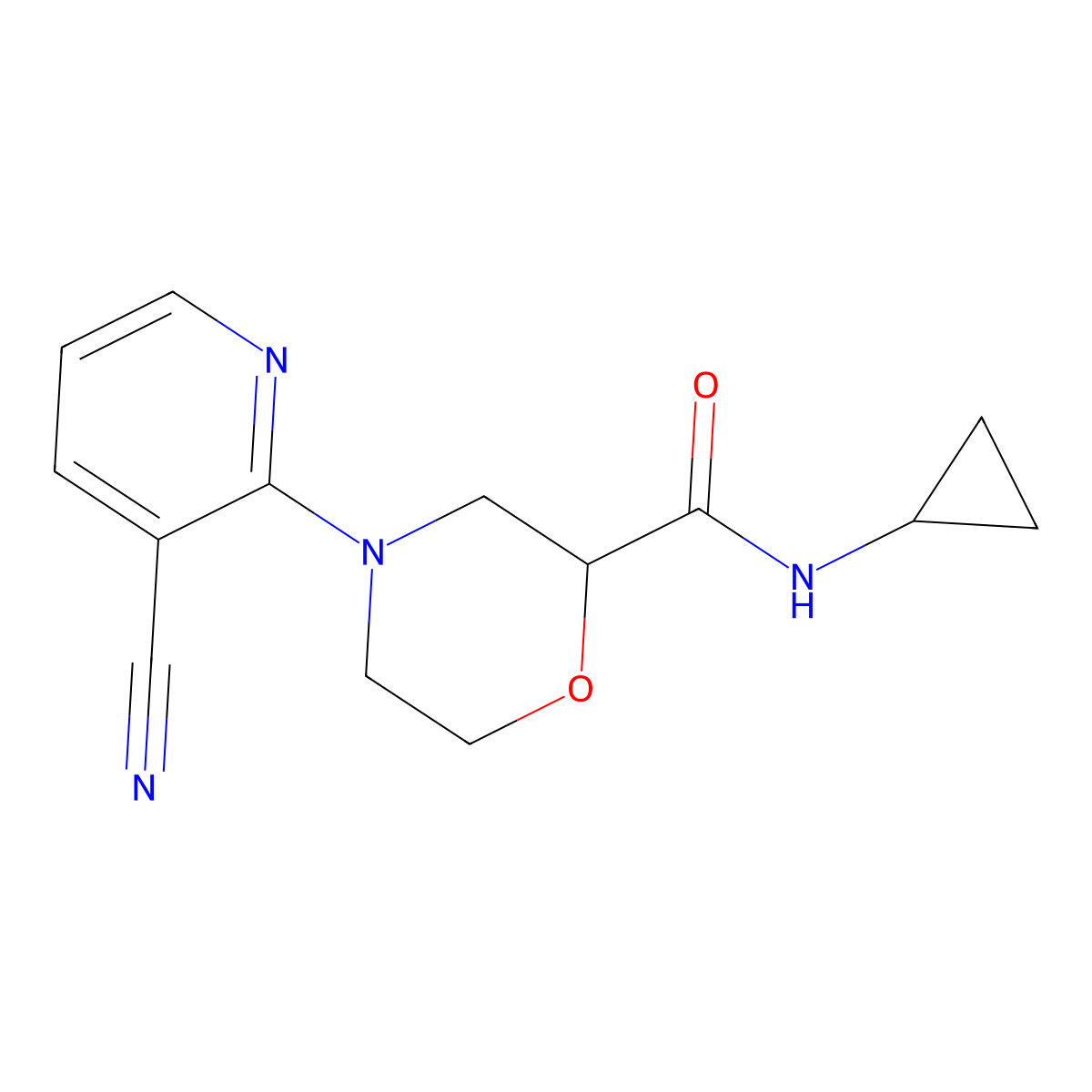 4-(3-cyanopyridin-2-yl)-N-cyclopropylmorpholine-2-carboxamide molecular structure, CAS 2640970-87-0