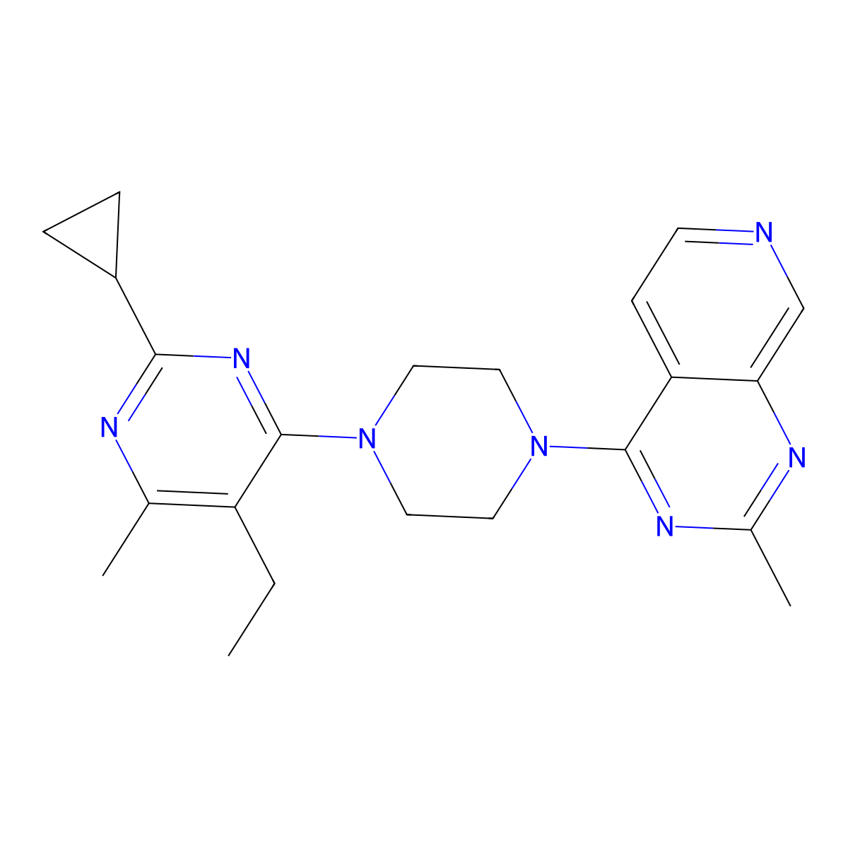 2-Cyclopropyl-5-ethyl-4-methyl-6-(4-{2-methylpyrido[3,4-d]pyrimidin-4-yl}piperazin-1-yl)pyrimidine molecular structure, CAS 2640970-89-2
