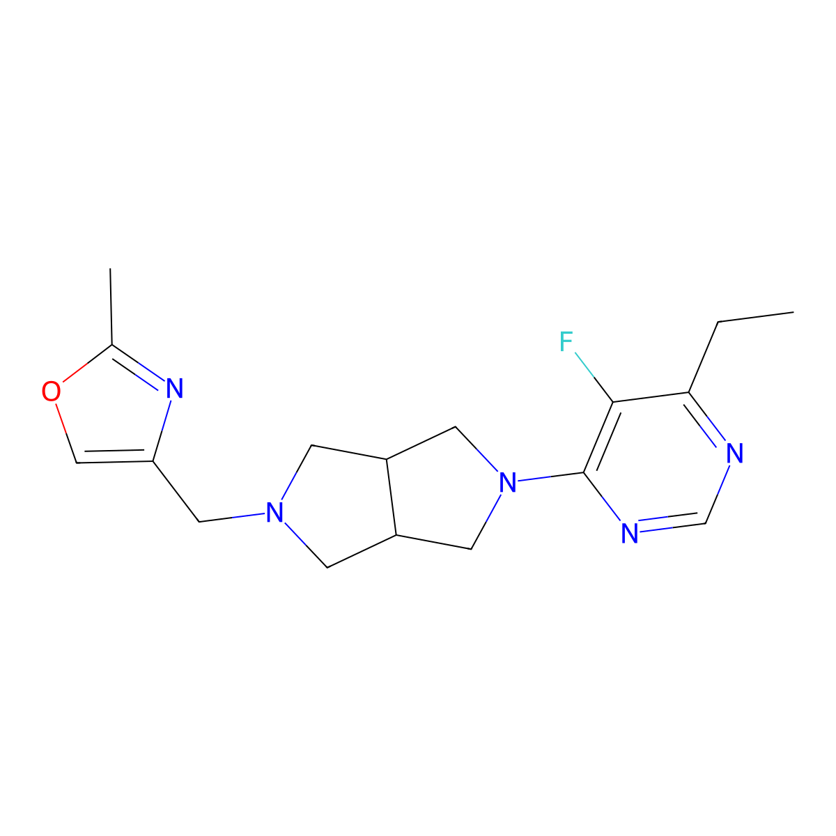 4-Ethyl-5-fluoro-6-{5-[(2-methyl-1,3-oxazol-4-yl)methyl]-octahydropyrrolo[3,4-c]pyrrol-2-yl}pyrimidine molecular structure, CAS 2640970-91-6
