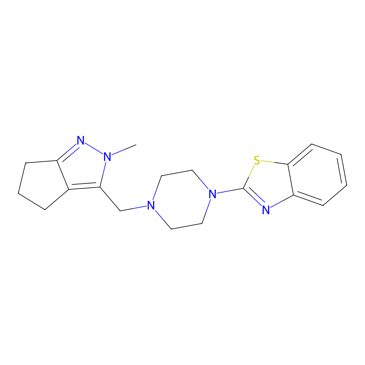 2-[4-({2-methyl-2H,4H,5H,6H-cyclopenta[c]pyrazol-3-yl}methyl)piperazin-1-yl]-1,3-benzothiazole molecular structure, CAS 2640970-93-8