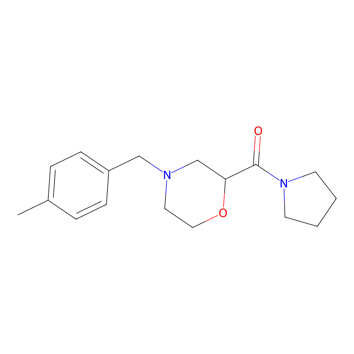 4-[(4-Methylphenyl)methyl]-2-(pyrrolidine-1-carbonyl)morpholine molecular structure, CAS 2640970-94-9
