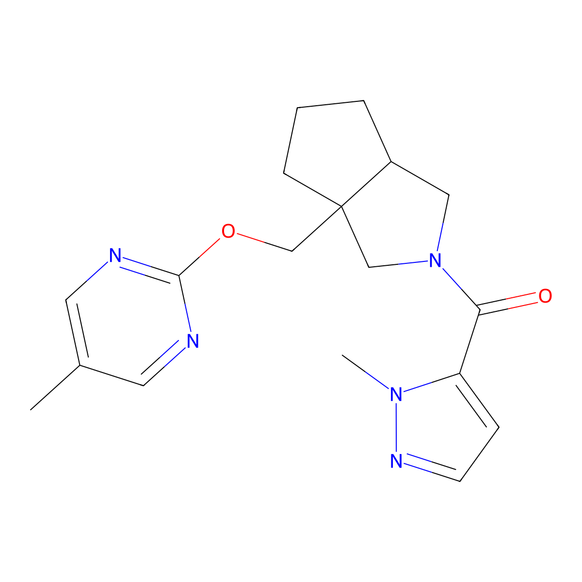 5-methyl-2-{[2-(1-methyl-1H-pyrazole-5-carbonyl)-octahydrocyclopenta[c]pyrrol-3a-yl]methoxy}pyrimidine molecular structure, CAS 2640970-96-1