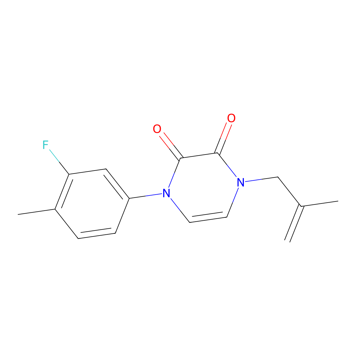 1-(3-Fluoro-4-methylphenyl)-4-(2-methylprop-2-en-1-yl)-1,2,3,4-tetrahydropyrazine-2,3-dione molecular structure, CAS 2640970-98-3