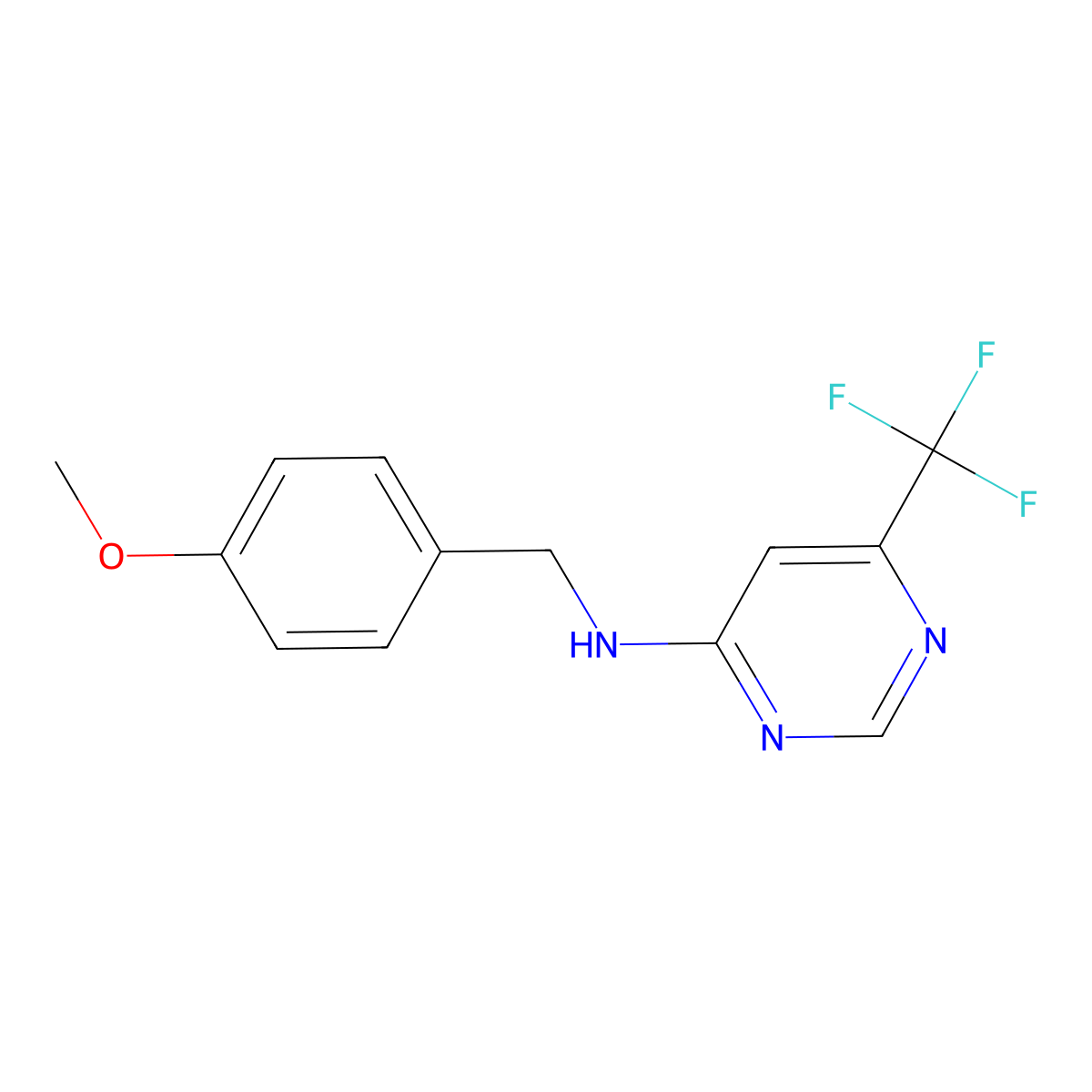 N-[(4-methoxyphenyl)methyl]-6-(trifluoromethyl)pyrimidin-4-amine molecular structure, CAS 2640970-99-4