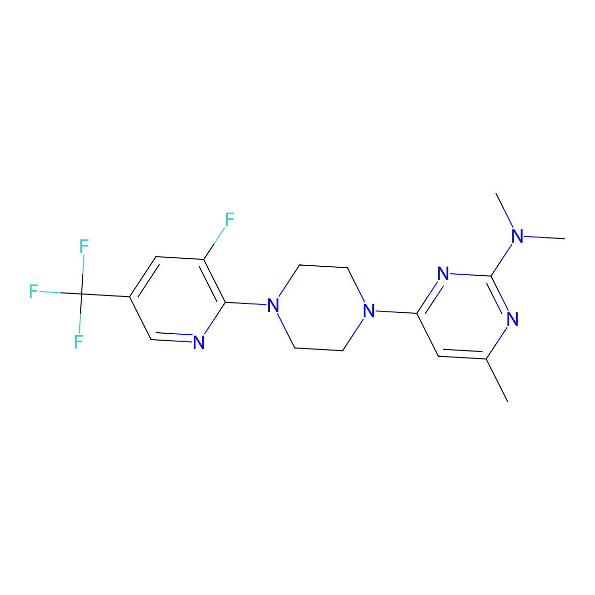 4-{4-[3-fluoro-5-(trifluoromethyl)pyridin-2-yl]piperazin-1-yl}-N,N,6-trimethylpyrimidin-2-amine molecular structure, CAS 2640971-01-1