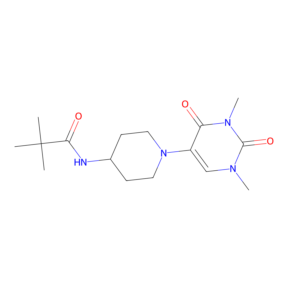 N-[1-(1,3-dimethyl-2,4-dioxo-1,2,3,4-tetrahydropyrimidin-5-yl)piperidin-4-yl]-2,2-dimethylpropanamide molecular structure, CAS 2640971-02-2