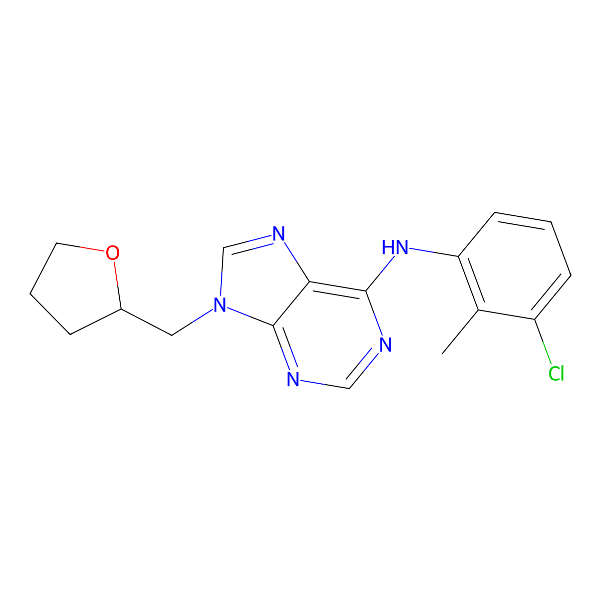 N-(3-chloro-2-methylphenyl)-9-[(oxolan-2-yl)methyl]-9H-purin-6-amine molecular structure, CAS 2640971-03-3