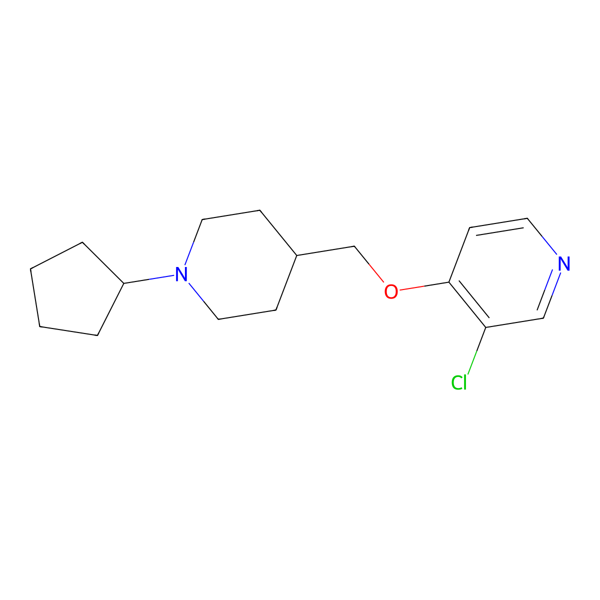 3-Chloro-4-[(1-cyclopentylpiperidin-4-yl)methoxy]pyridine molecular structure, CAS 2640971-06-6