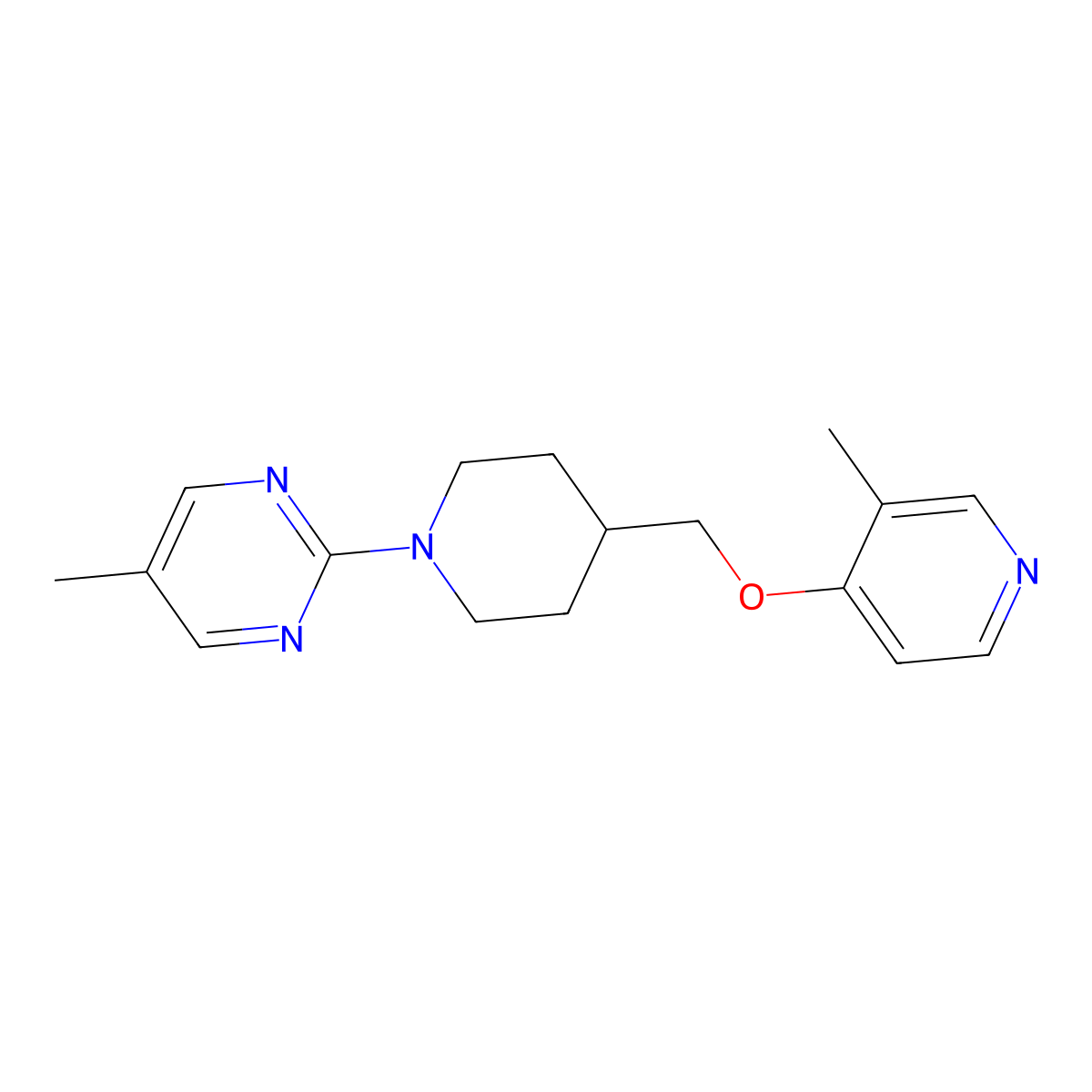 5-Methyl-2-(4-{[(3-methylpyridin-4-yl)oxy]methyl}piperidin-1-yl)pyrimidine molecular structure, CAS 2640971-12-4