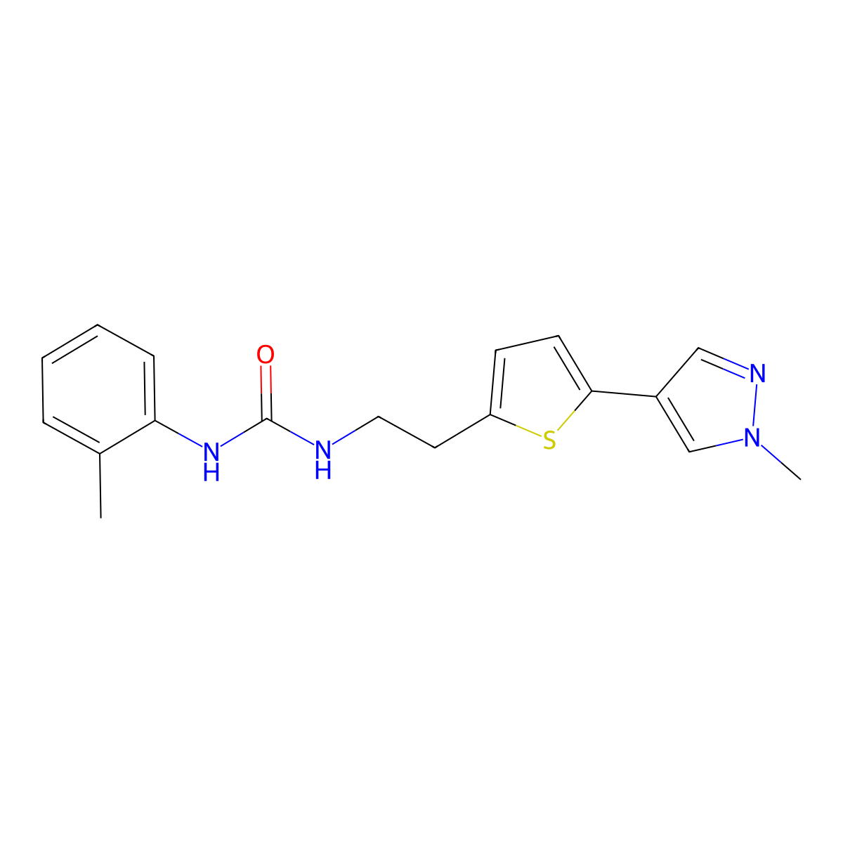 3-{2-[5-(1-methyl-1H-pyrazol-4-yl)thiophen-2-yl]ethyl}-1-(2-methylphenyl)urea molecular structure, CAS 2640971-14-6