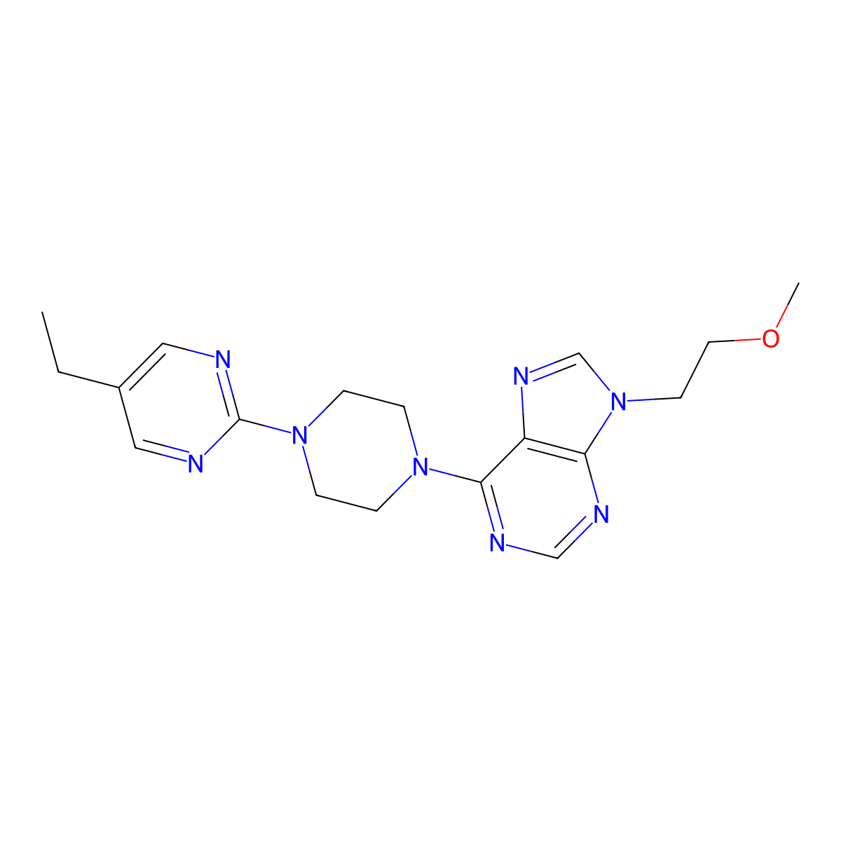 6-[4-(5-ethylpyrimidin-2-yl)piperazin-1-yl]-9-(2-methoxyethyl)-9H-purine molecular structure, CAS 2640971-15-7