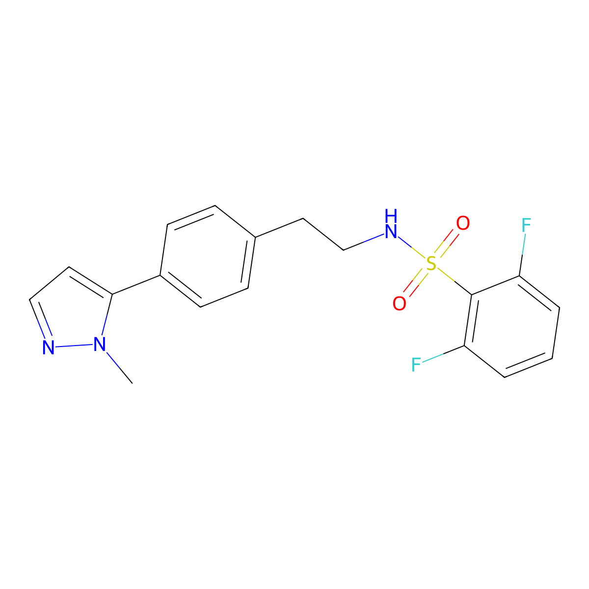 2,6-difluoro-N-{2-[4-(1-methyl-1H-pyrazol-5-yl)phenyl]ethyl}benzene-1-sulfonamide molecular structure, CAS 2640971-18-0