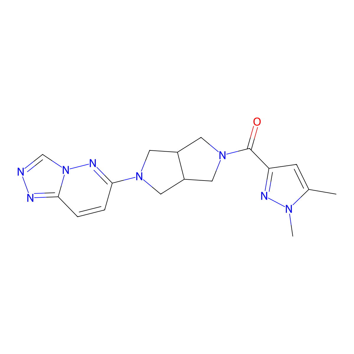 1,5-dimethyl-3-(5-{[1,2,4]triazolo[4,3-b]pyridazin-6-yl}-octahydropyrrolo[3,4-c]pyrrole-2-carbonyl)-1H-pyrazole molecular structure, CAS 2640971-19-1