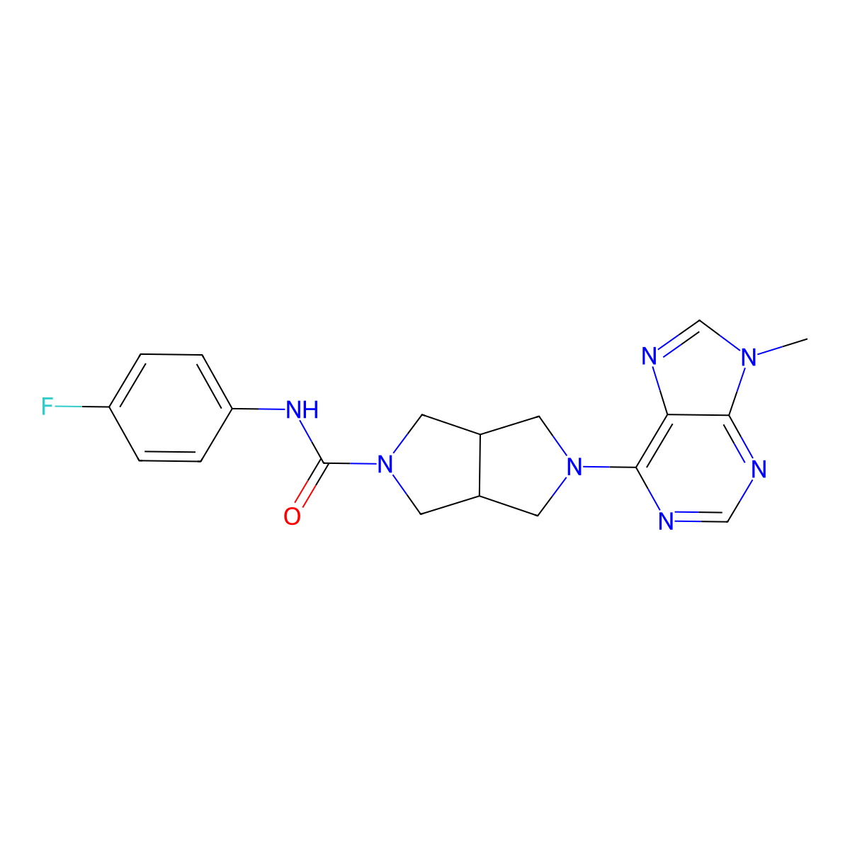 N-(4-fluorophenyl)-5-(9-methyl-9H-purin-6-yl)-octahydropyrrolo[3,4-c]pyrrole-2-carboxamide molecular structure, CAS 2640971-24-8
