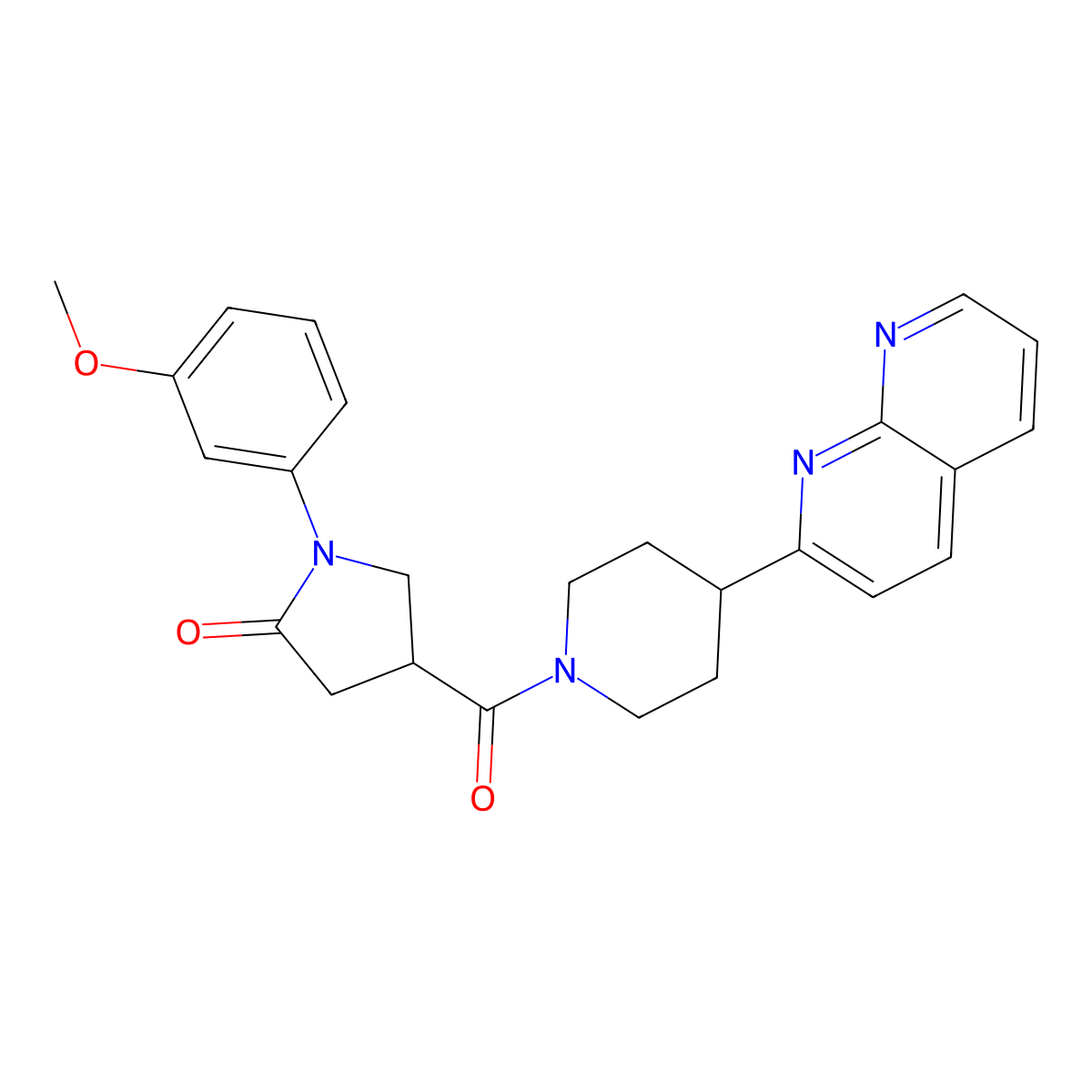 1-(3-Methoxyphenyl)-4-[4-(1,8-naphthyridin-2-yl)piperidine-1-carbonyl]pyrrolidin-2-one molecular structure, CAS 2640971-25-9