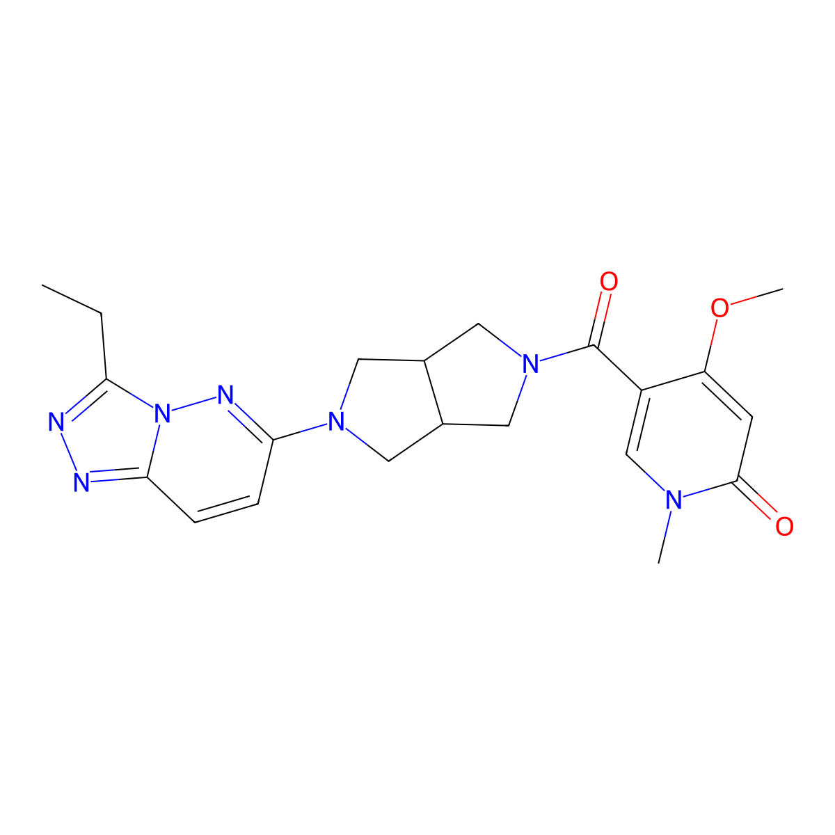 5-(5-{3-Ethyl-[1,2,4]triazolo[4,3-b]pyridazin-6-yl}-octahydropyrrolo[3,4-c]pyrrole-2-carbonyl)-4-methoxy-1-methyl-1,2-dihydropyridin-2-one molecular structure, CAS 2640971-26-0