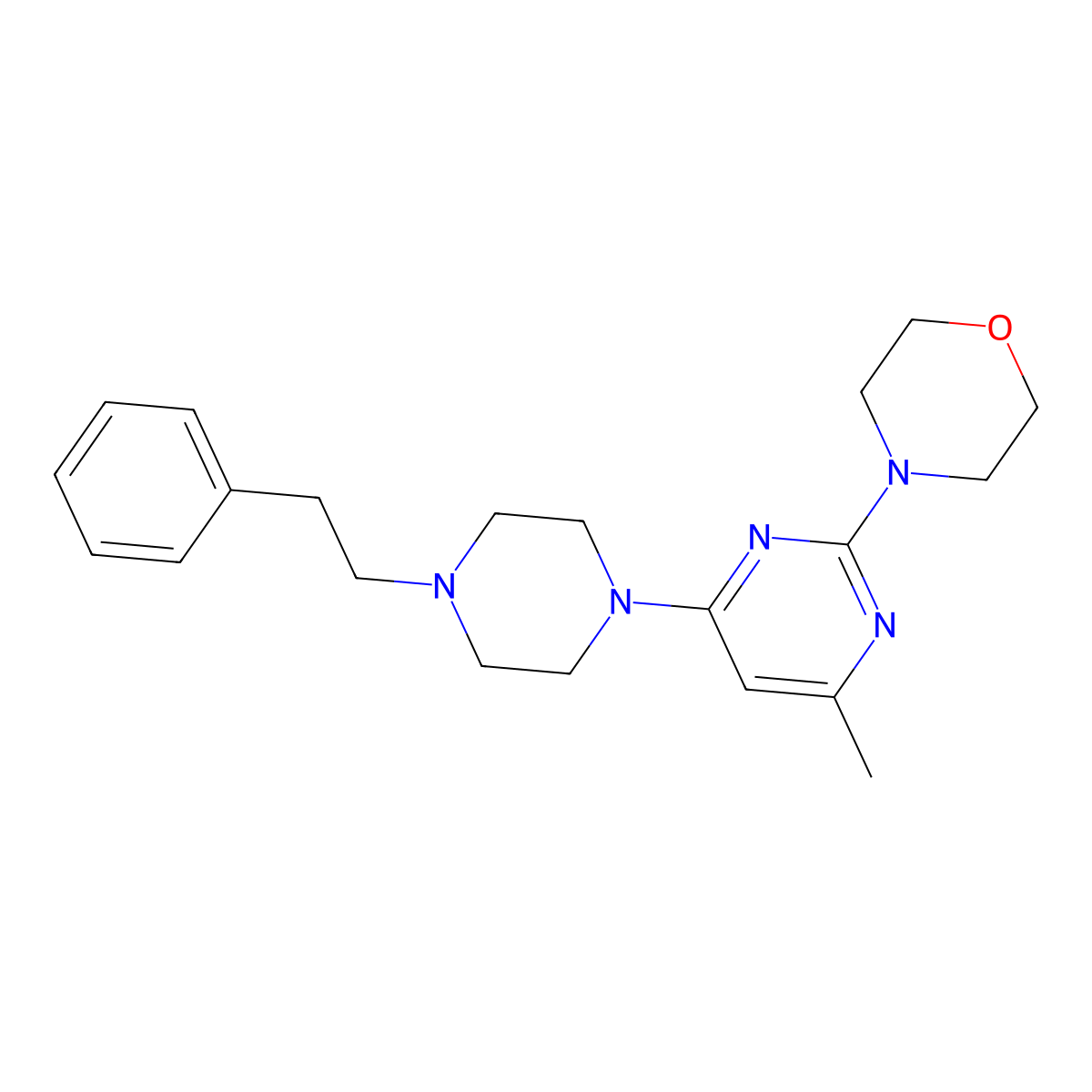 4-{4-Methyl-6-[4-(2-phenylethyl)piperazin-1-yl]pyrimidin-2-yl}morpholine molecular structure, CAS 2640971-27-1