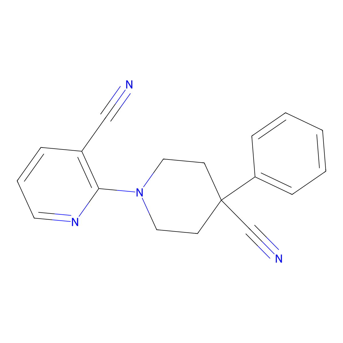 2-(4-Cyano-4-phenylpiperidin-1-yl)pyridine-3-carbonitrile molecular structure, CAS 2640971-28-2