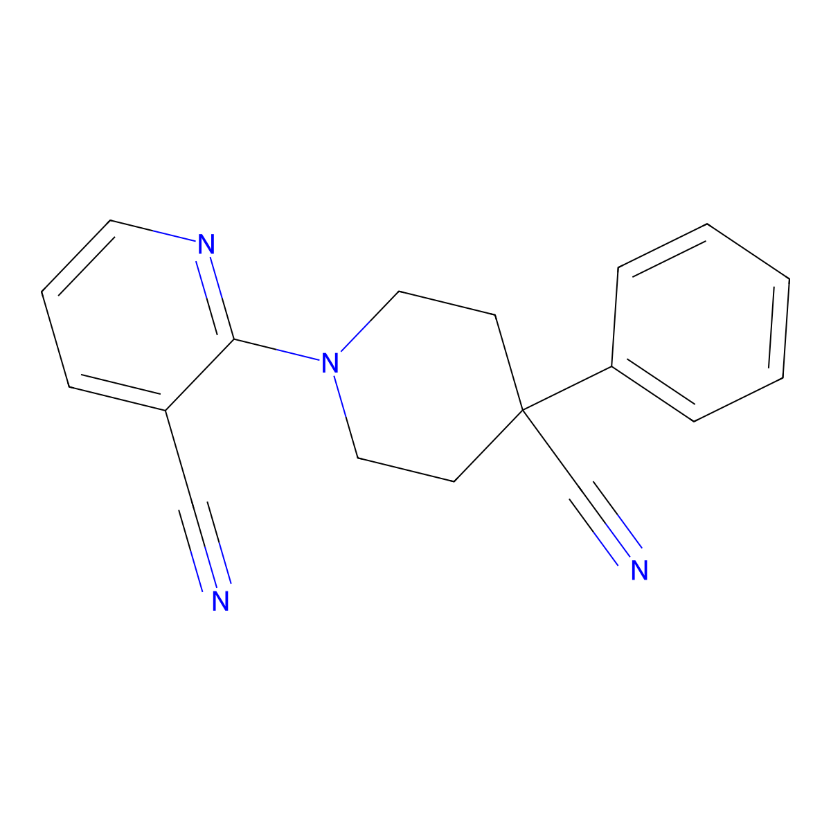 2-(4-Cyano-4-phenylpiperidin-1-yl)pyridine-3-carbonitrile molecular structure, CAS 2640971-28-2