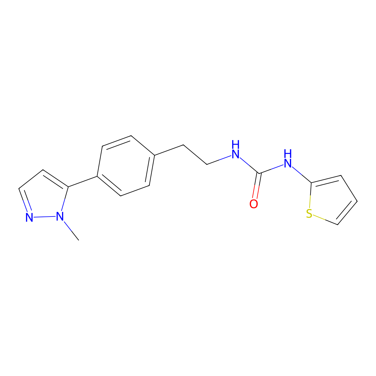 1-{2-[4-(1-methyl-1H-pyrazol-5-yl)phenyl]ethyl}-3-(thiophen-2-yl)urea molecular structure, CAS 2640971-29-3