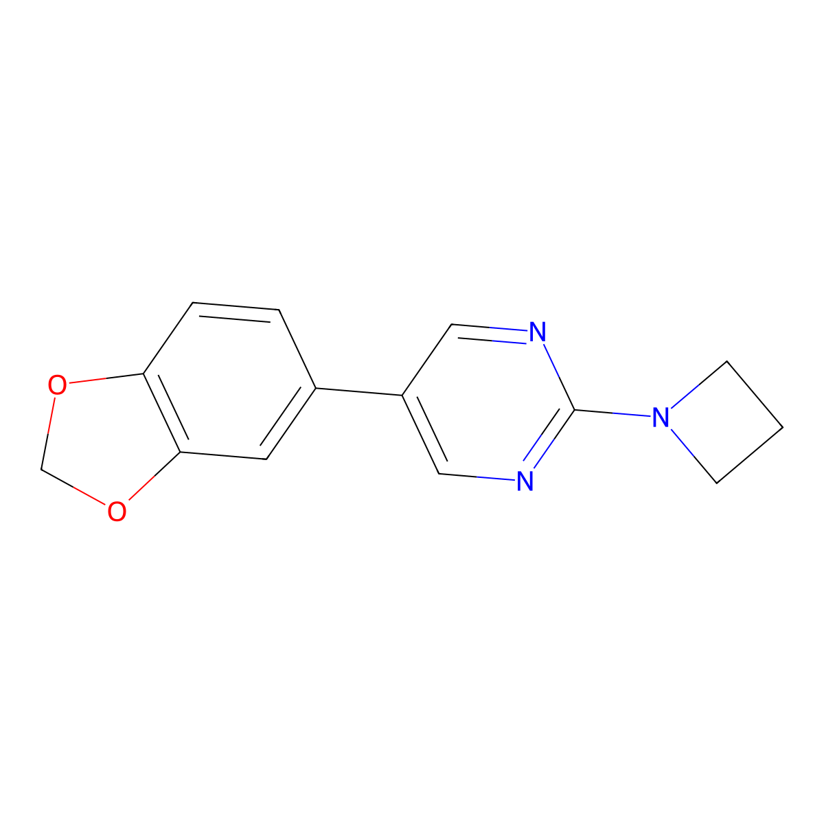 2-(azetidin-1-yl)-5-(2H-1,3-benzodioxol-5-yl)pyrimidine molecular structure, CAS 2640971-31-7