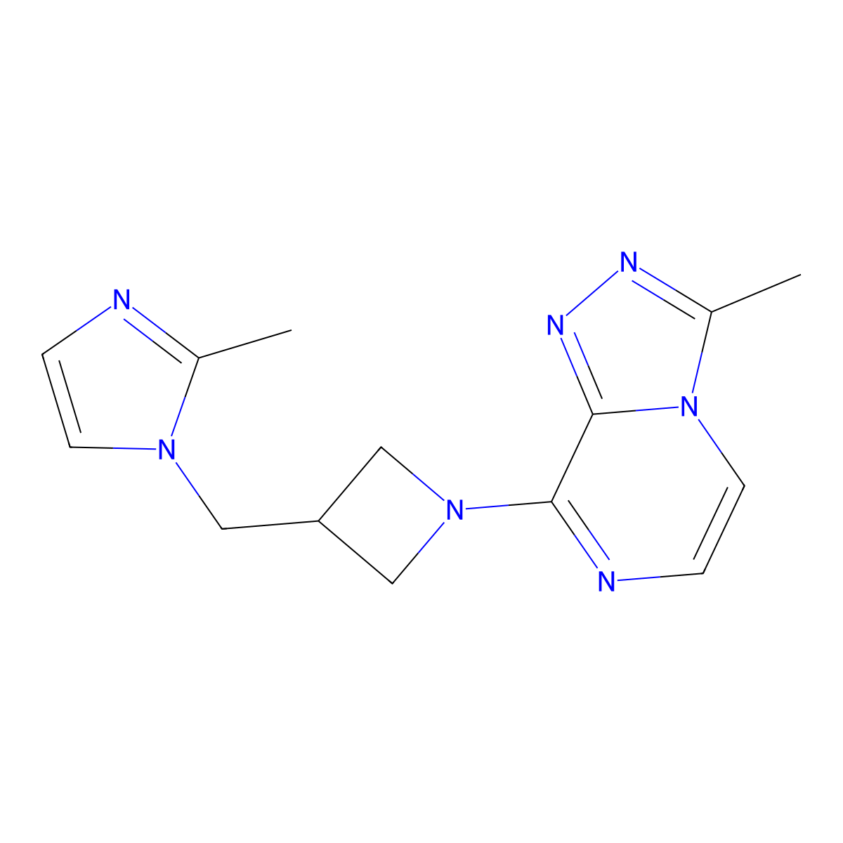 2-methyl-1-[(1-{3-methyl-[1,2,4]triazolo[4,3-a]pyrazin-8-yl}azetidin-3-yl)methyl]-1H-imidazole molecular structure, CAS 2640971-33-9