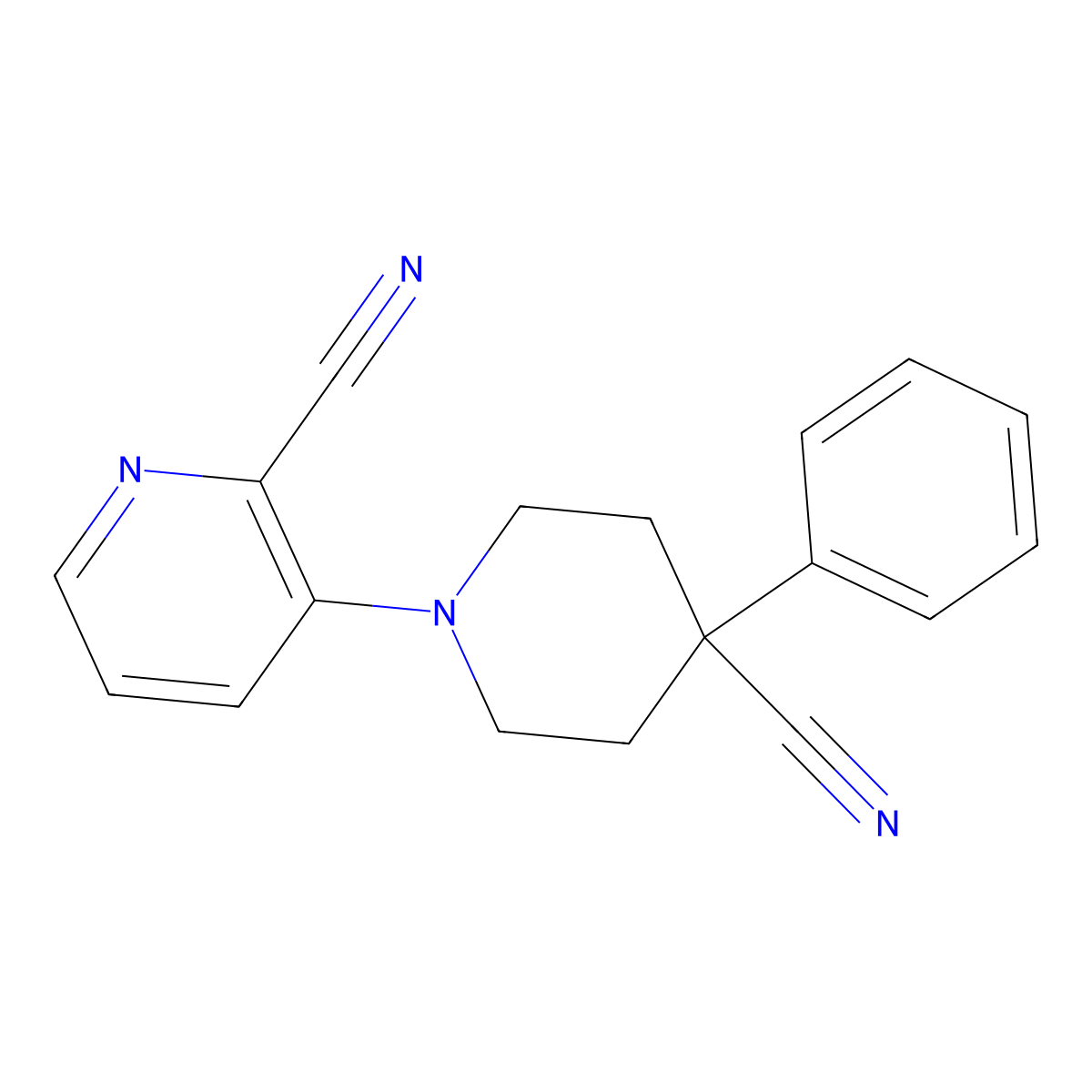 3-(4-Cyano-4-phenylpiperidin-1-yl)pyridine-2-carbonitrile molecular structure, CAS 2640971-37-3