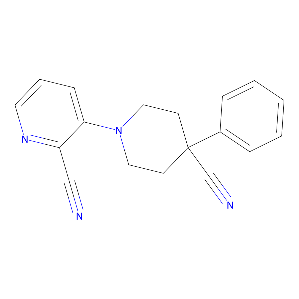 3-(4-Cyano-4-phenylpiperidin-1-yl)pyridine-2-carbonitrile molecular structure, CAS 2640971-37-3
