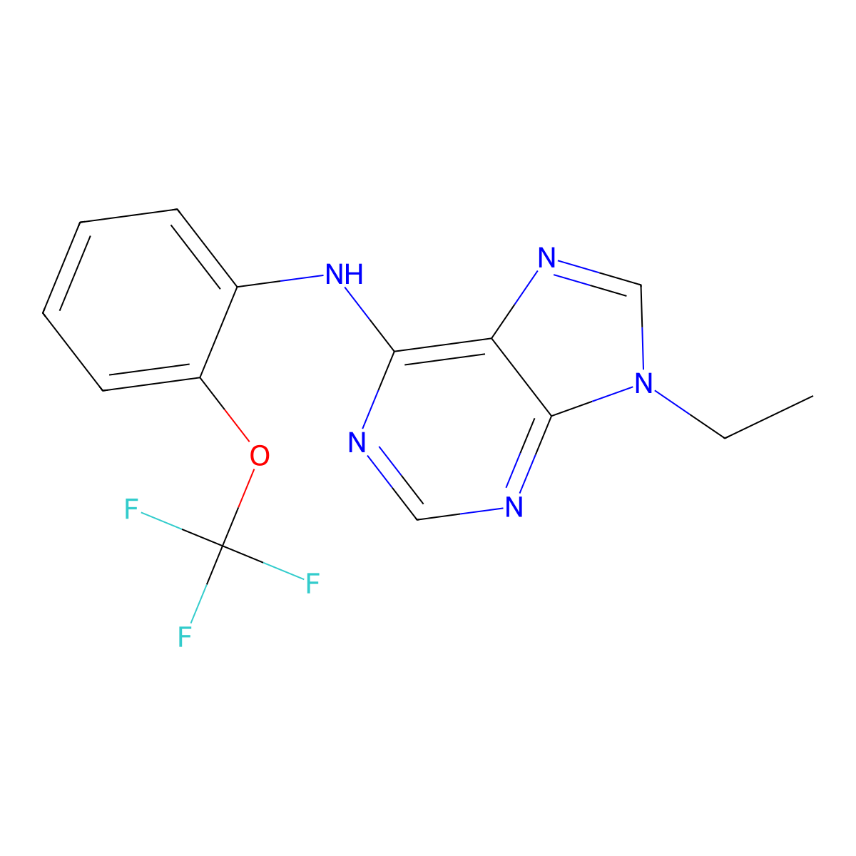 9-ethyl-N-[2-(trifluoromethoxy)phenyl]-9H-purin-6-amine molecular structure, CAS 2640971-39-5
