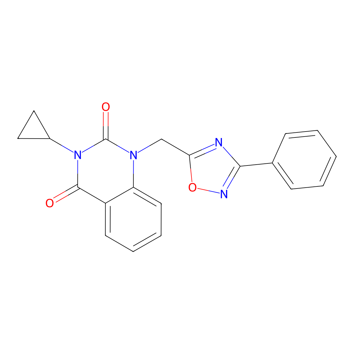 3-Cyclopropyl-1-[(3-phenyl-1,2,4-oxadiazol-5-yl)methyl]-1,2,3,4-tetrahydroquinazoline-2,4-dione molecular structure, CAS 2640971-42-0
