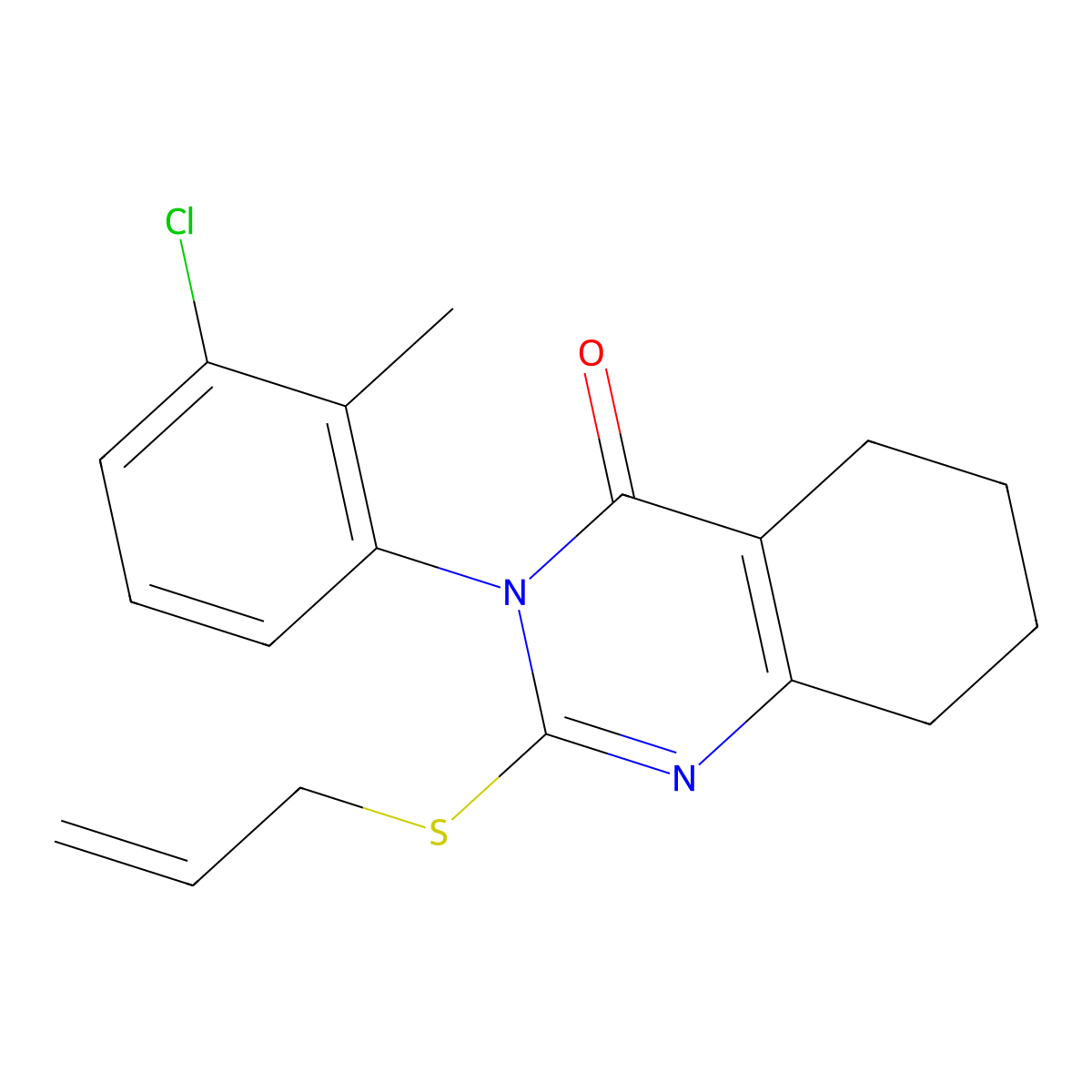 3-(3-Chloro-2-methylphenyl)-2-(prop-2-en-1-ylsulfanyl)-3,4,5,6,7,8-hexahydroquinazolin-4-one molecular structure, CAS 2640971-53-3