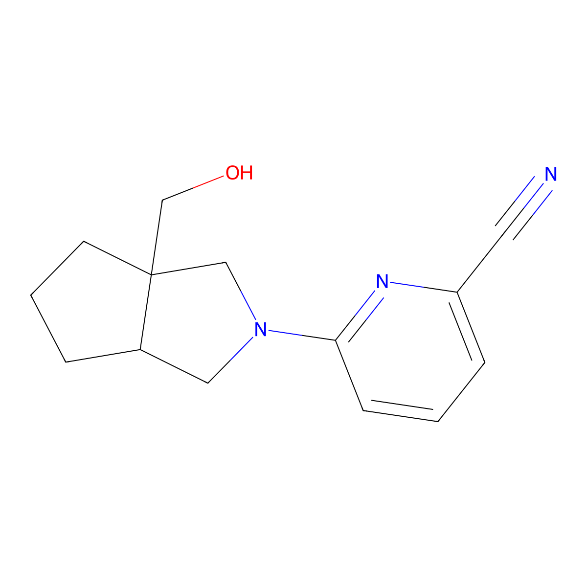 6-[3a-(Hydroxymethyl)-octahydrocyclopenta[c]pyrrol-2-yl]pyridine-2-carbonitrile molecular structure, CAS 2640971-55-5