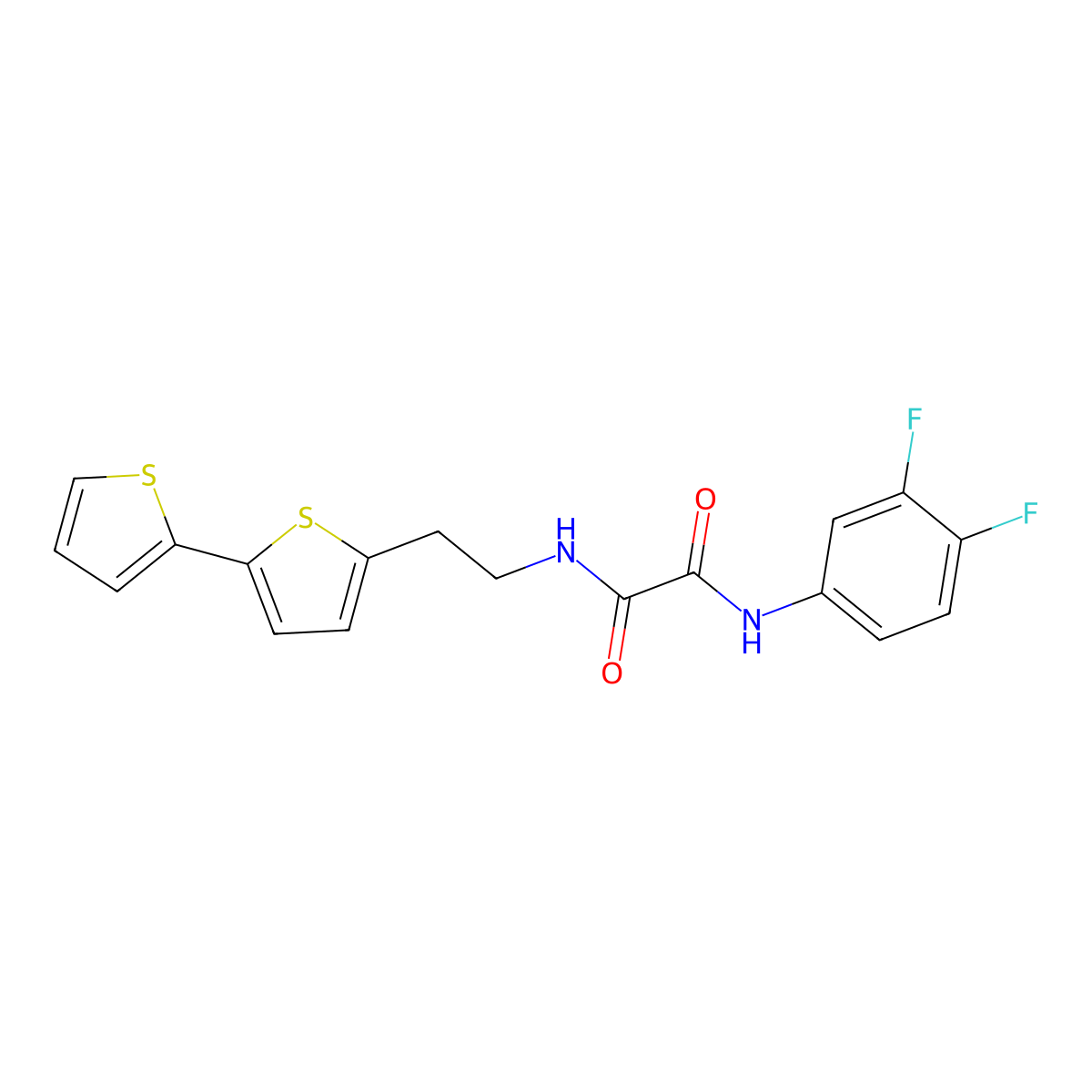N-(2-{[2,2'-bithiophene]-5-yl}ethyl)-N'-(3,4-difluorophenyl)ethanediamide molecular structure, CAS 2640971-57-7
