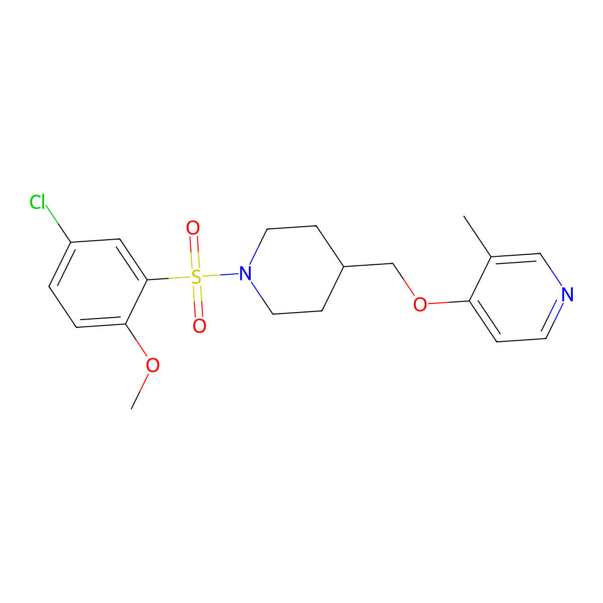 4-{[1-(5-Chloro-2-methoxybenzenesulfonyl)piperidin-4-yl]methoxy}-3-methylpyridine molecular structure, CAS 2640971-60-2