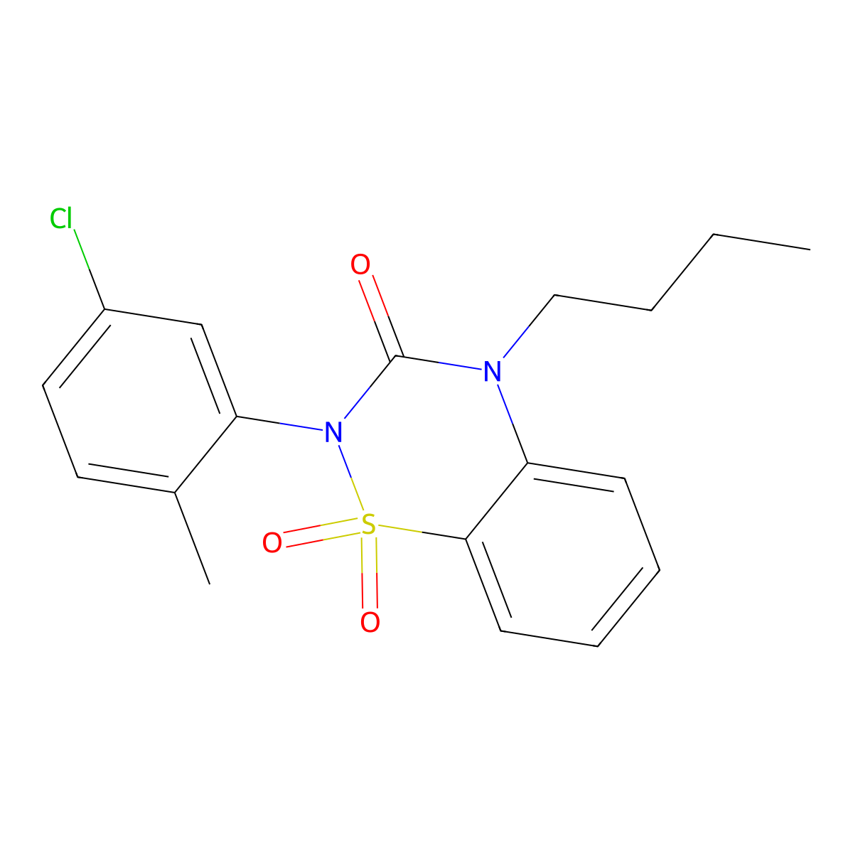 4-Butyl-2-(5-chloro-2-methylphenyl)-1,1-dioxo-1lambda6,2,4-benzothiadiazin-3-one molecular structure, CAS 2640971-61-3