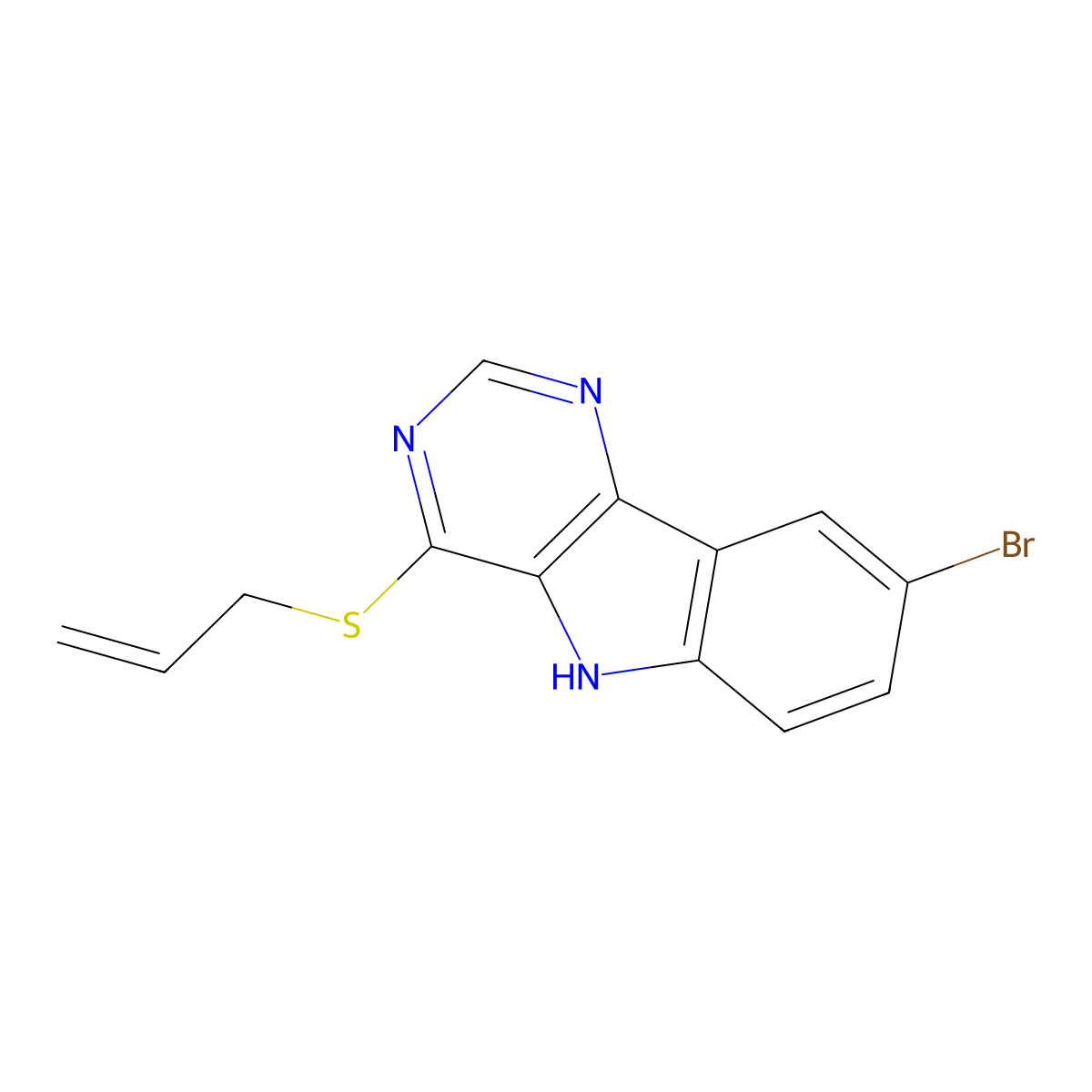 8-bromo-4-(prop-2-en-1-ylsulfanyl)-5H-pyrimido[5,4-b]indole molecular structure, CAS 2640971-63-5
