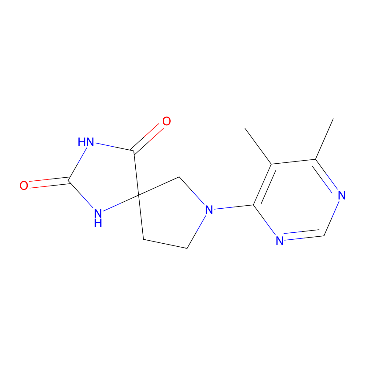 7-(5,6-Dimethylpyrimidin-4-yl)-1,3,7-triazaspiro[4.4]nonane-2,4-dione molecular structure, CAS 2640971-64-6