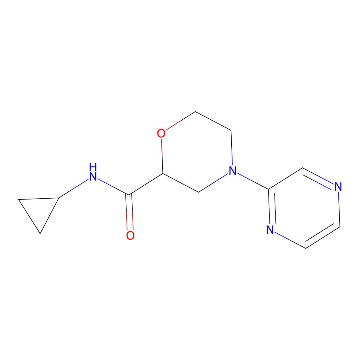 N-cyclopropyl-4-(pyrazin-2-yl)morpholine-2-carboxamide molecular structure, CAS 2640971-65-7