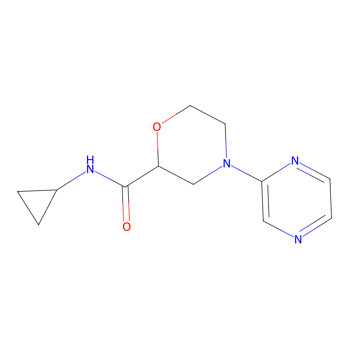 N-cyclopropyl-4-(pyrazin-2-yl)morpholine-2-carboxamide molecular structure, CAS 2640971-65-7